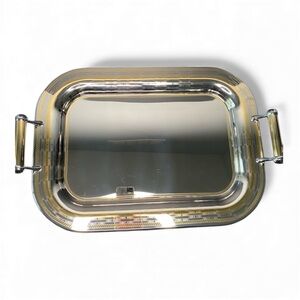 Beautiful 18/10 Stainless Steel 24K Gold Sliver/Gold Trim LG Serving Tray 20x15”
